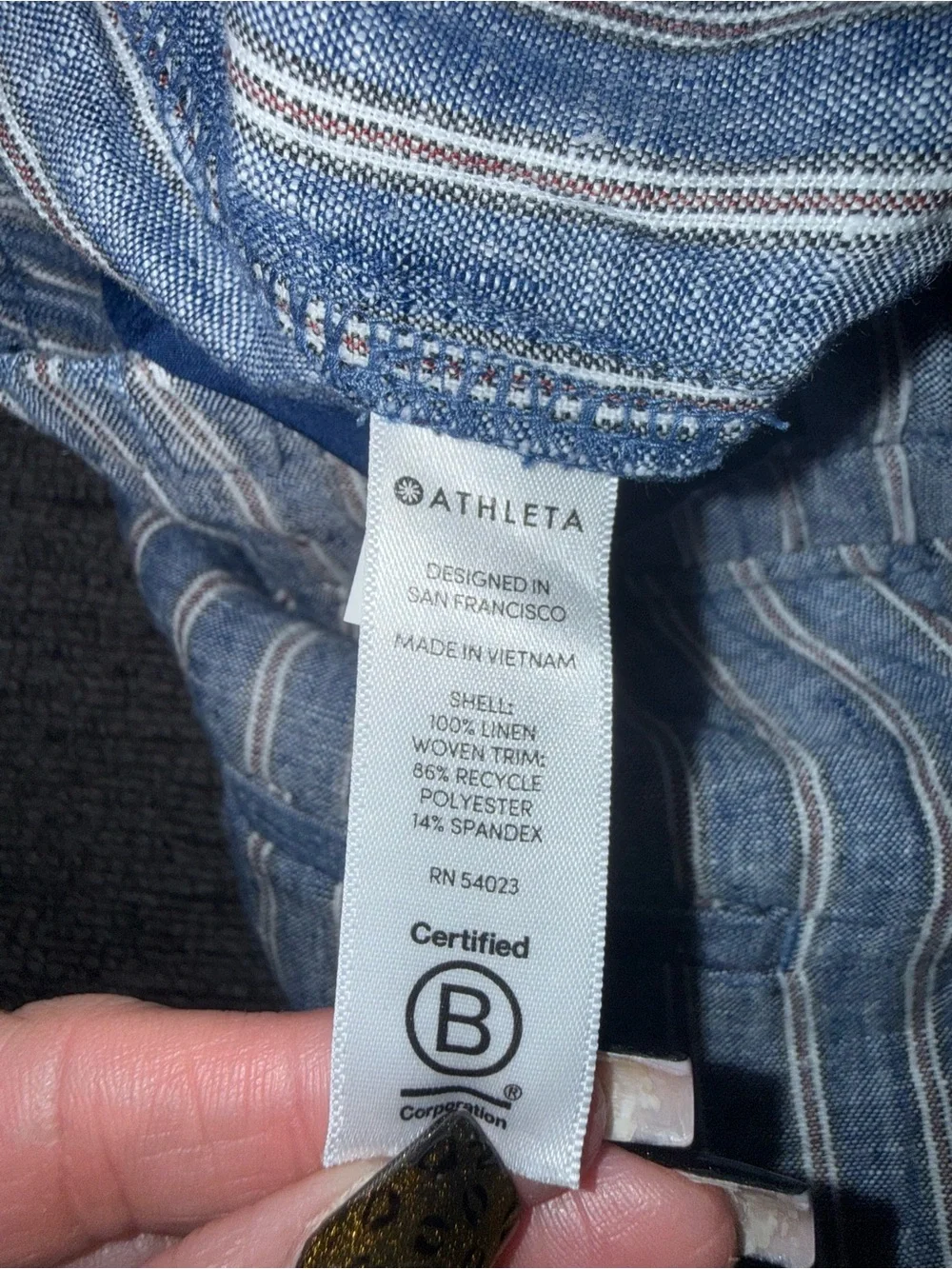 Athleta Linen Striped Pull-On Shorts Blue White Women’s Size 4 Pockets - Picture 7 of 9